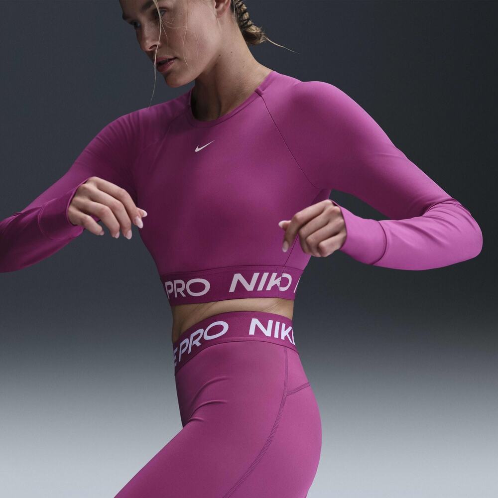 Nike Pro Dri-FIT Women’s Long Sleeve Cropped Top - Fuchsia/Pink (Small)